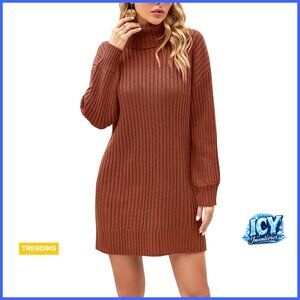 Ribbed Turtleneck Wool Blend Sweater Pullover Stretchy Slim Fit